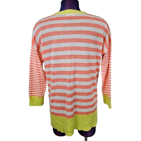 JCP White & Salmon Striped Linen Blend Button Front Cardigan Size Small - Picture 6 of 9